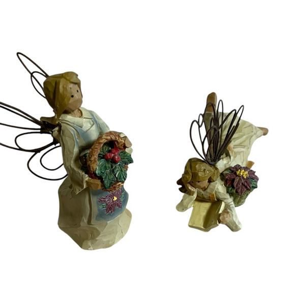 Two Ganz Angel Accent Flower Winter greenery Resin figurines by Roman Home Decor - Picture 12 of 13